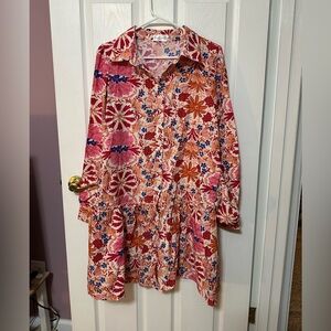 Mod Boutique NWOT Large Floral Button-Front Tunic Dress in Pink & Orange